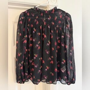 Banana Republic Black Blouse with Pink Floral Design